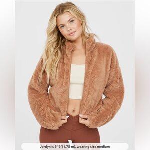 Aerie Offline Fluffy Sherpa Cropped Cozy Brown Teddy Jacket Size XS